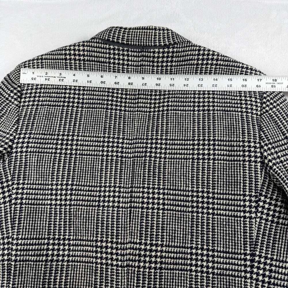 Vtg Tom James Sport Coat Blazer Mens 40S Glen Plaid Navy White Prince Of Wales